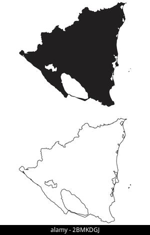 Carte du Nicaragua. Silhouette et contour noirs isolés sur fond blanc. Vecteur EPS Illustration de Vecteur