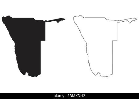 Carte de pays de Namibie. Silhouette et contour noirs isolés sur fond blanc. Vecteur EPS Illustration de Vecteur