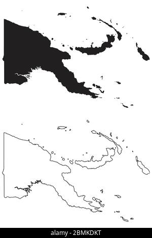 Carte de la Papouasie-Nouvelle-Guinée. Silhouette et contour noirs isolés sur fond blanc. Vecteur EPS Illustration de Vecteur