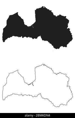 Carte de pays de Lettonie. Silhouette et contour noirs isolés sur fond blanc. Vecteur EPS Illustration de Vecteur