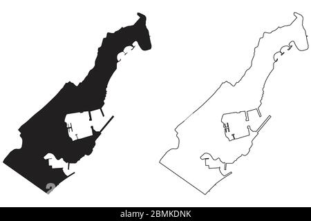 Carte de Monaco. Silhouette et contour noirs isolés sur fond blanc. Vecteur EPS Illustration de Vecteur