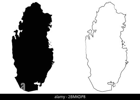 Carte du Qatar. Silhouette et contour noirs isolés sur fond blanc. Vecteur EPS Illustration de Vecteur