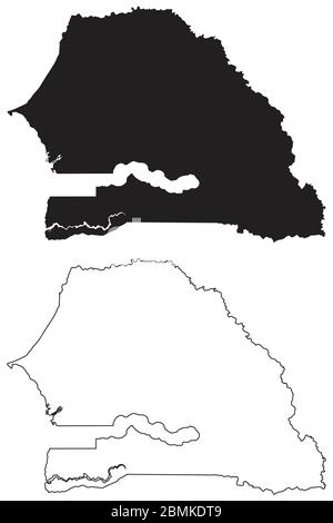 Carte du Sénégal. Silhouette et contour noirs isolés sur fond blanc. Vecteur EPS Illustration de Vecteur