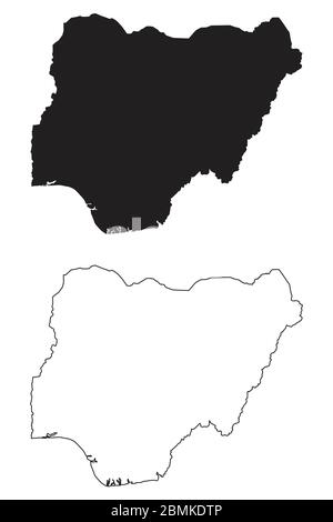 Carte du pays du Nigéria. Silhouette et contour noirs isolés sur fond blanc. Vecteur EPS Illustration de Vecteur