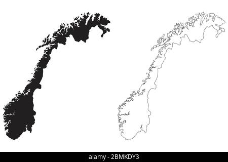 Carte de la Norvège. Silhouette et contour noirs isolés sur fond blanc. Vecteur EPS Illustration de Vecteur