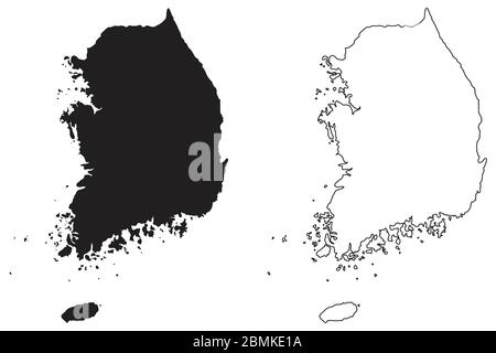 Carte de la Corée du Sud. Silhouette et contour noirs isolés sur fond blanc. Vecteur EPS Illustration de Vecteur