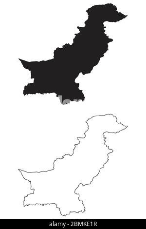 Carte du Pakistan. Silhouette et contour noirs isolés sur fond blanc. Vecteur EPS Illustration de Vecteur