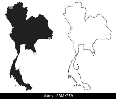 Carte de pays de Thaïlande. Silhouette et contour noirs isolés sur fond blanc. Vecteur EPS Illustration de Vecteur