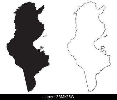 Carte de la Tunisie. Silhouette et contour noirs isolés sur fond blanc. Vecteur EPS Illustration de Vecteur