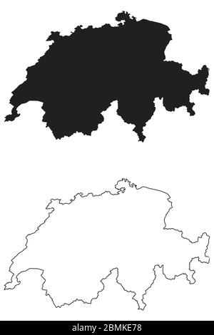 Carte de la Suisse. Silhouette et contour noirs isolés sur fond blanc. Vecteur EPS Illustration de Vecteur