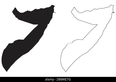 Carte de la Somalie. Silhouette et contour noirs isolés sur fond blanc. Vecteur EPS Illustration de Vecteur