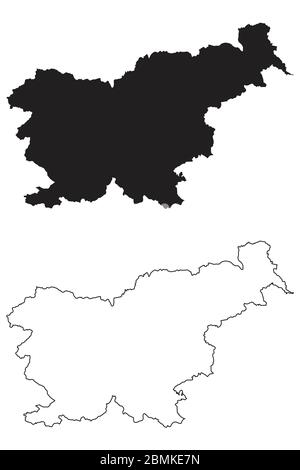 Carte de la Slovénie. Silhouette et contour noirs isolés sur fond blanc. Vecteur EPS Illustration de Vecteur