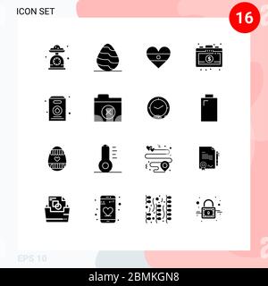 Pack de 16 symboles universels de pack Solid Glyph, investissement, printemps, entreprise, heartflag Editable Vector Design Elements Illustration de Vecteur