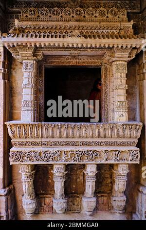 Inde, Gujarat, Ahmedabad, ville classée au patrimoine mondial de l'UNESCO, Adalaj Stepwell Banque D'Images