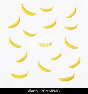 L'illustration de motif de fruits de banane jaune en 3d est rendue avec un isolement sur fond blanc. Banque D'Images