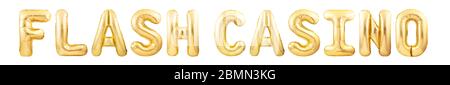 Les mots flash casino fait de ballon gonflable doré isolé sur fond blanc Banque D'Images