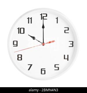 Horloge blanche isolée sur fond blanc. 10 h ou 10 h. Banque D'Images