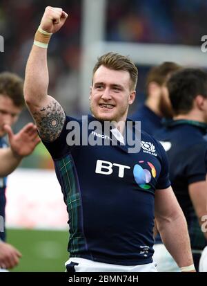 27 février 2016, RBS six Nations, Italie contre Ecosse, Stadio Olimpico, Rome. Stuart Hogg, en Écosse, célèbre la victoire après le coup de sifflet final. Banque D'Images