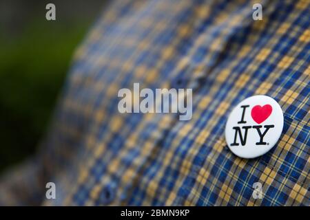 J'adore le logo NY sur un badge Banque D'Images