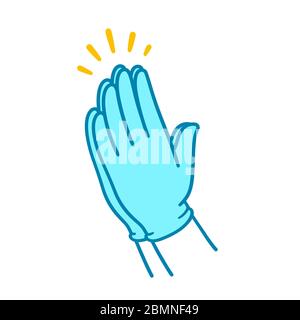 Priant les mains dans des gants de latex chirurgicaux bleus, illustration simple. Mains pliées dans la prière chrétienne. Professionnel de la santé, profession médicale. Illustration de Vecteur