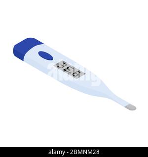 Thermomètre isométrique indiquant la température 36.6. Thermomètre médical numérique électronique Celsius pour la mesure de la température isolé sur blanc Illustration de Vecteur