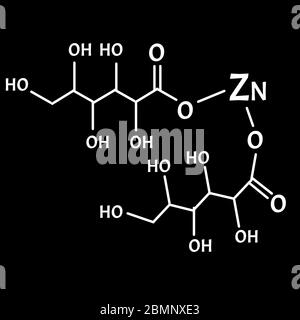 Le gluconate de zinc est une formule chimique moléculaire. Infographies du zinc. Illustration vectorielle sur un arrière-plan isolé. Illustration de Vecteur