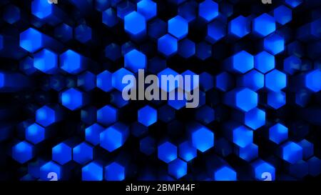fond bleu brillant hexagonal moderne, illustration de rendu 3d Banque D'Images