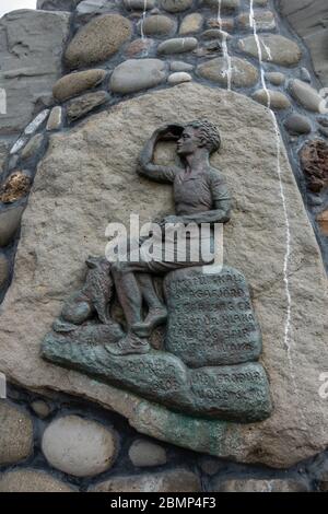 Détails sur le monument à Stephan Stephansson à Vatnsskarð passe près de Varmahlið dans le nord de l'Islande. Banque D'Images