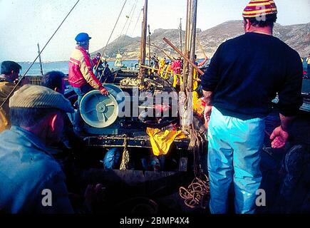 Îles Aegadiennes, Sicile, Italie. Mai 1983. Tonnara et mattanza. Pêche au thon sur l'île de Favignana. Banque D'Images