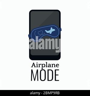 Mode avion smatrphone avec masque de sommeil et panneau d'avion isolé sur fond blanc. Illustration de Vecteur