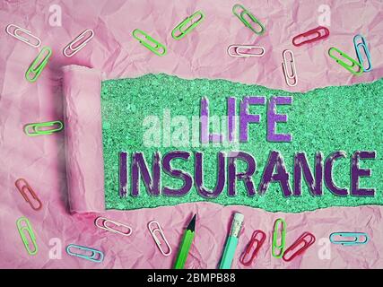 Texte d'écriture assurance vie. Photo conceptuelle paiement de l'indemnité de décès ou de blessure réclamation pour décès ou accident Banque D'Images