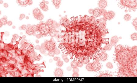 Particules de coronavirus. Illustration informatique des particules du coronavirus avec l'ARN (acide ribonucléique) à l'intérieur et les protéines à la surface. Banque D'Images