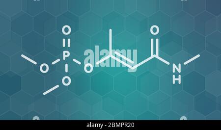 Le monocrotophos molécule d'insecticides organophosphorés. Aussi connu pour être polluant organique persistant. Formule topologique. Banque D'Images