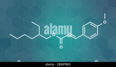 Octyl methoxycinnamate (octinoxate) molécule d'un écran solaire. Formule topologique. Banque D'Images