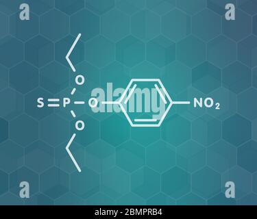 Molécule de pesticide parathion. Insecticide organophosphoré, a également utilisé comme arme chimique. Formule squelettique. Banque D'Images