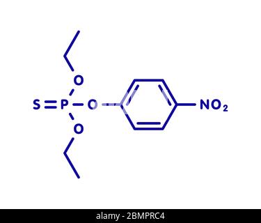 Molécule de pesticide parathion. Insecticide organophosphoré, a également utilisé comme arme chimique. Formule squelettique. Banque D'Images