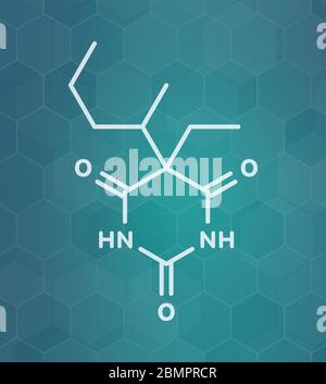 Pentobarbital (pentobarbone) barbituriques sédatif, structure chimique Formule squelette. Banque D'Images