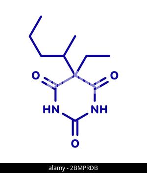 Pentobarbital (pentobarbone) barbituriques sédatif, structure chimique Formule squelette. Banque D'Images