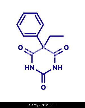 Phénobarbital barbiturate anticonvulsant (médicament pour l'épilepsie), structure chimique Formule squelette. Banque D'Images