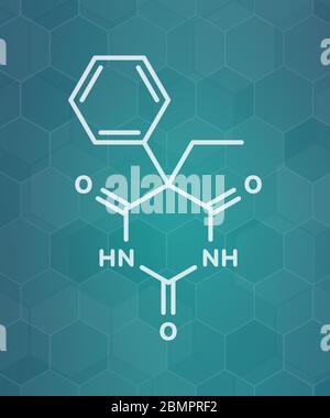 Phénobarbital barbiturate anticonvulsant (médicament pour l'épilepsie), structure chimique Formule squelette. Banque D'Images