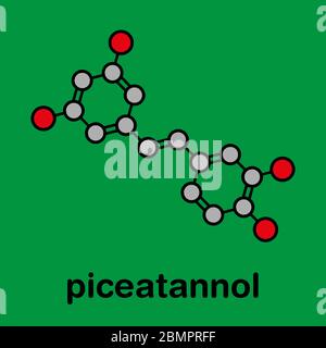 Molécule de stilbenoid à base de plantes de Piceatacingrel. Formule squelettique stylisée (structure chimique) : les atomes sont représentés par des cercles de couleur : hydrogène (caché), carbone (gris), oxygène (rouge). Banque D'Images