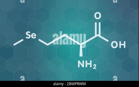 Molécule d'acide aminé sélénométhionine. Le sélénium naturel contenant de la méthionine analogique. Formule topologique. Banque D'Images