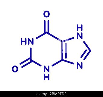 Molécule de base purique xanthine. Formule topologique. Banque D'Images