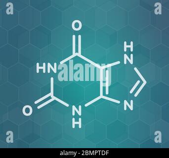 Molécule de base purique xanthine. Formule topologique. Banque D'Images