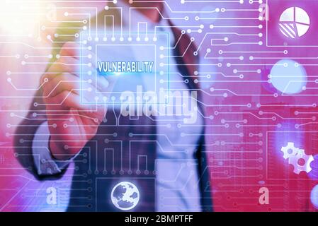Vulnérabilité d'écriture de texte manuscrite. Photo conceptuelle État d'être exposé à la possibilité d'être attaqué Banque D'Images