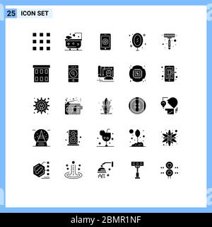 Pack de 25 symboles universels de rasoir, réflexion, téléphone, bureau, éléments de conception vectoriels modifiables par image Illustration de Vecteur