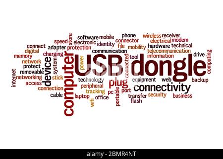 Concept de Cloud avec dongle USB sur fond blanc Banque D'Images