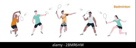 Illustration vectorielle des personnes jouant au badminton. Concept d'activité sportive et de diversité. Illustration de Vecteur