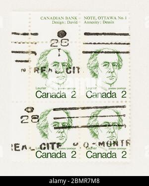 SEATTLE WASHINGTON - 10 mai 2020 : caricature définitive de Wilfrid Laurier, 7e premier ministre du Canada, 1973. Scott # 587 Banque D'Images