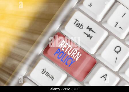 Texte de l'écriture Politique de retour. Remboursement de l'impôt sur le photo conceptuelle Termes et Conditions de vente au détail à l'achat Banque D'Images
